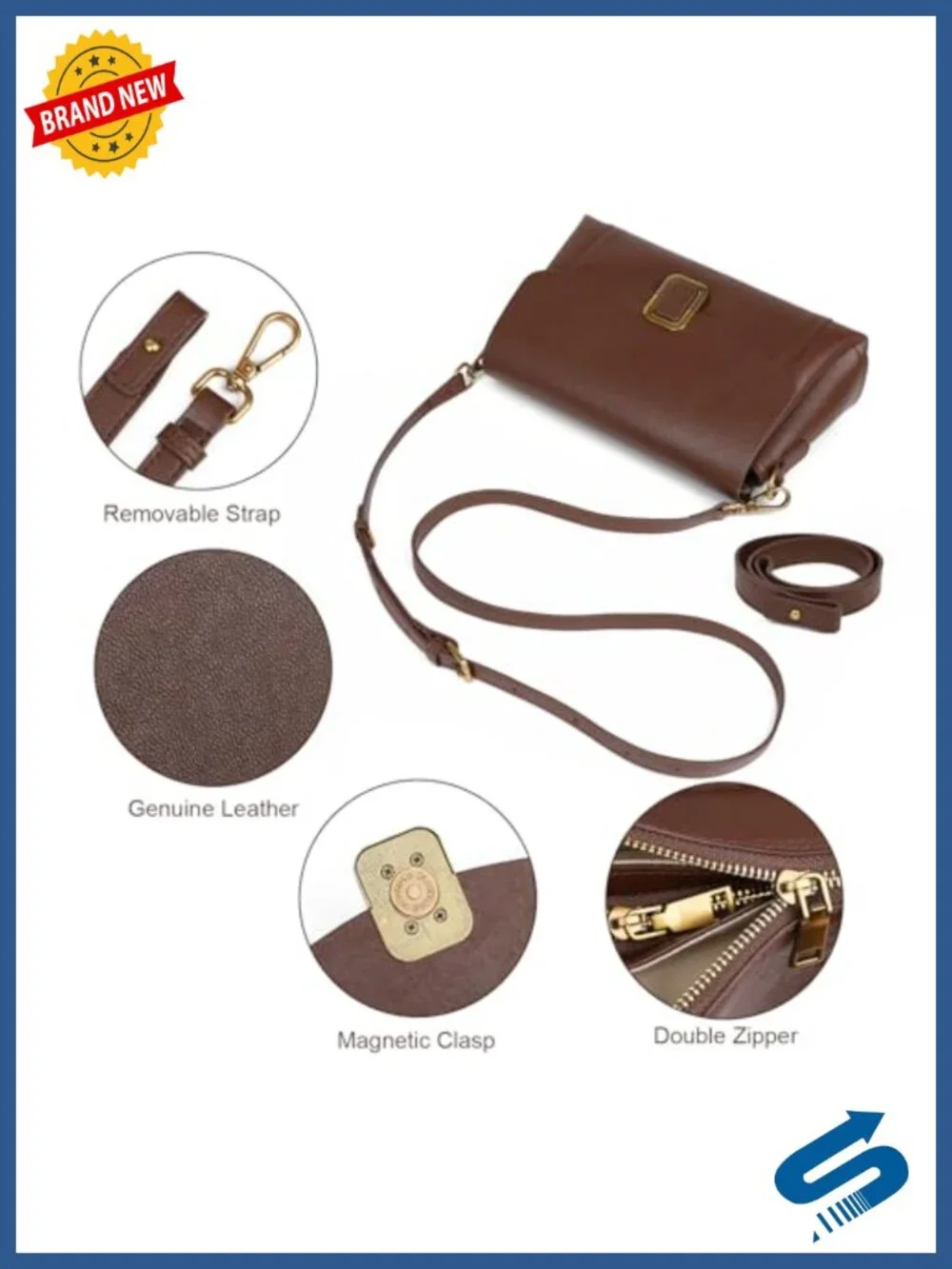 Genuine Leather Crossbody Bag for Women, Adjustable Shoulder Bag, Lightweight